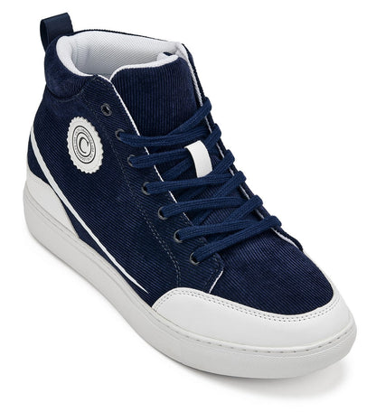 CALTO - S4132 - 2.6 Inches Taller (Navy/White Sole) - Corduroy Ankle Top Sneak-boot