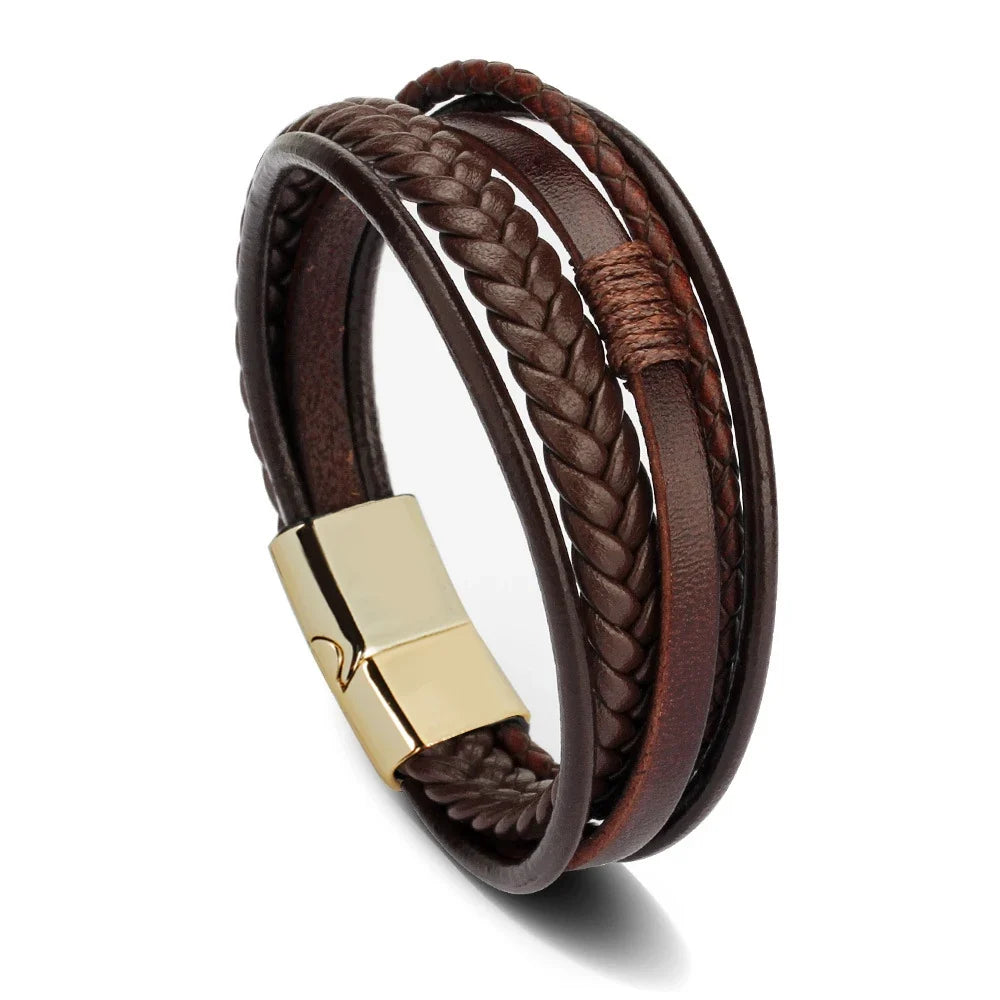Trendy  Leather Bracelets Men Stainless Steel Multilayer Braided Rope Bracelets For Male Bracelets Jewelry Pulsera Hombre