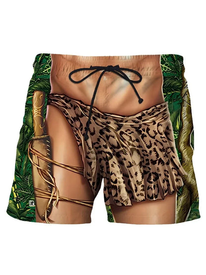 Summer New Men's Board Shorts Swimming Pants Drawstring Funny Shorts Fake Shorts Underwear Printed Micro Elastic Shorts