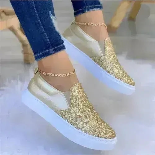 Glitter Moccasin Loafers for Women – Rose Gold, Black & Gold Styles