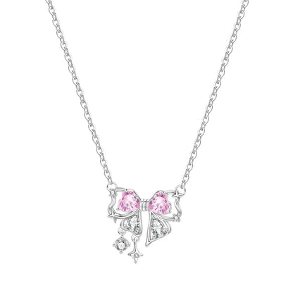 Romantic Pink Crown Heart Pendant Necklace Genuine 925 Sterling Silver Elegant Fine Jewelry for Women Wedding Holiday Presents