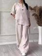 Cotton Linen Sets Two 2 Pieces Sale Casual Long Sleeve Button Loose Blouse Shirt&High Elastic Wide Leg Loose Pant Suits NMD-3021
