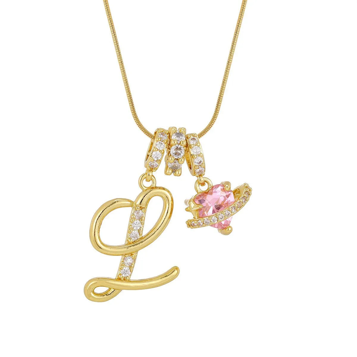 Fashion Letter Necklace for Women Pink Zircon Heart-shaped Pendant Suitable for Girls to Wear Personalized Gold-plated Jewelry