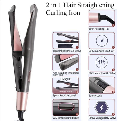 New Hair Straightener Curler 2 in 1 Negative Ion Fast Heating Styling