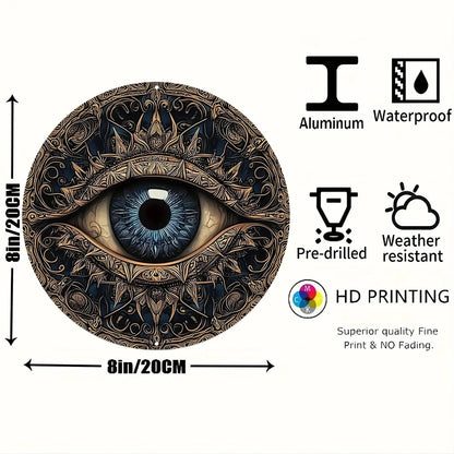 Evil Eye 8x8" Round Aluminum Wall Art - Versatile Home Decor for Living Room, Bathroom & More
