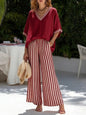 Fashion Women's Casual Striped Comfortable Loose V-Neck Cotton Hemp