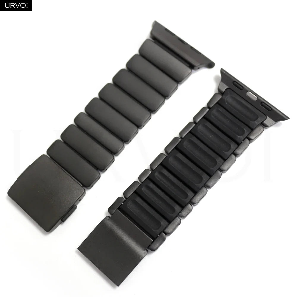 URVOI Stratos Band for Apple Watch Ultra 3 2 Series 11 10 9 8 SE3 Titanium Silicone Strap Magnet Clasp Bracelet DLC Coating 49mm