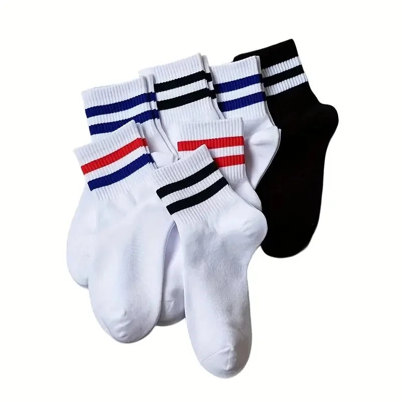 Vintage Two Stripes Sports Cotton Men Ankle Socks Streetwear Hiphop Skate Hiphop Athletic White Black Shcool Designer Punk Boy