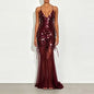 Sexy Hollow Sleeveless High Waist Evening Dress 2025 Casual Off Shoulder Suspender Dresses Lady Deep V Sequin Slim Mermaid Dress