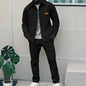 Spring and Autumn Men's High-Quality Waffle Pure Color Placket Pocket Jacket Set - A Stylish and Casual Two-Piece Outfit