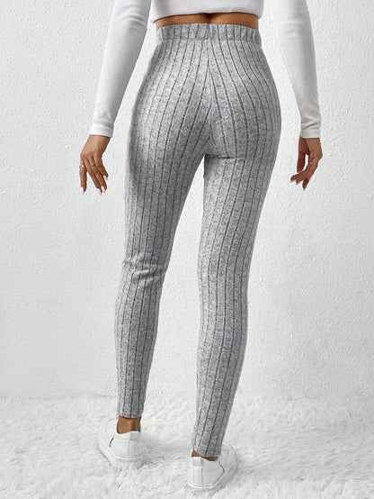 Ribbed Knit Mid-Calf Leggings for Women