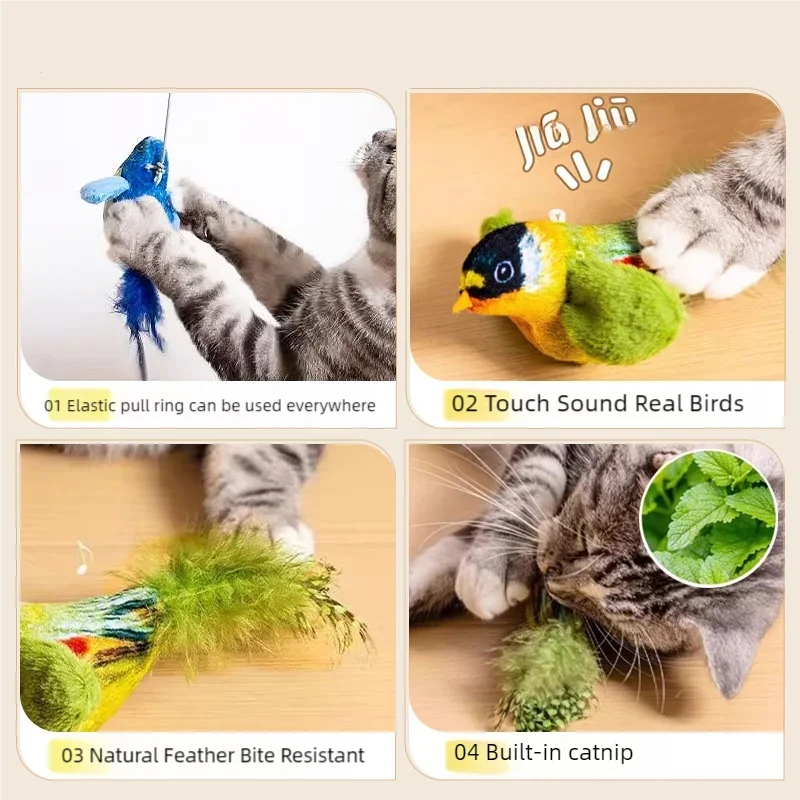 Simulation Bird Interactive Cat Toys Electric Sounding Birds Cat Chew Bite Plush Toys Cat Supplies