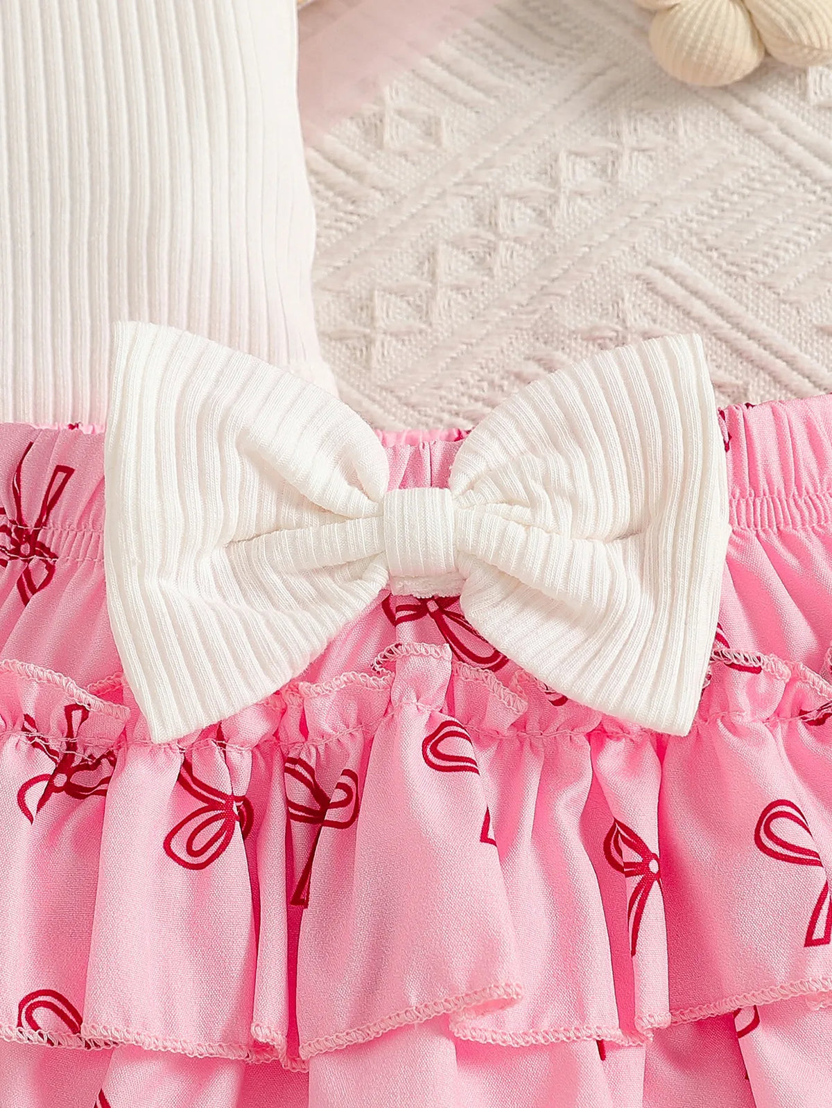 Baby Girl Summer Cute Bow Decoration Camisole Printed Bow Ribbed White