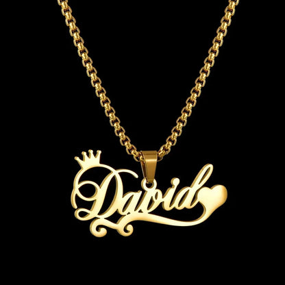 Lemegeton Custom Name Necklace Men Stainless Steel Jewelry Personalized Crown Pendant Customized Punk Thick Chain Party Gifts