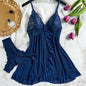 Ultra Sexy Lingerie Women Lace SeeThrough Nightdress Erotic PajamasSolid Soft Slim V Neck Sleepwear Summer Dress & Thong Kit