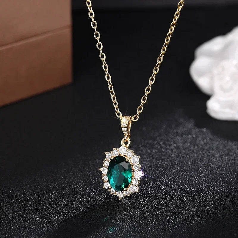 Huitan Sunflower Design Pendant Necklace with Green Cubic Zirconia Luxury Trendy Women Accessories for Wedding Jewelry Gifts