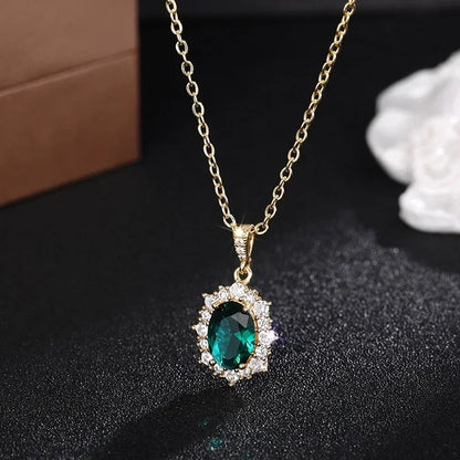 Huitan Sunflower Design Pendant Necklace with Green Cubic Zirconia Luxury Trendy Women Accessories for Wedding Jewelry Gifts