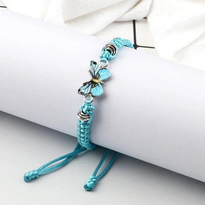 Handmade Braided String Bracelet For Women Blue Butterfly Pendant Adjustable Charm Bracelets&Bangles Fashion Girl Jewelry Gifts