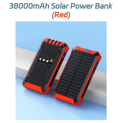 Solar Power Bank 38000mAh, Portable Solar External Battery Pack Built-in 4 Cable, 22.5W Portable Charger for Camping and Outdoor