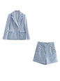 Klacwaya Blazer Women Shorts Sets Woman 2 Pieces Chic Office Lady Suit Skirt And Jacket Plaid Female Suits