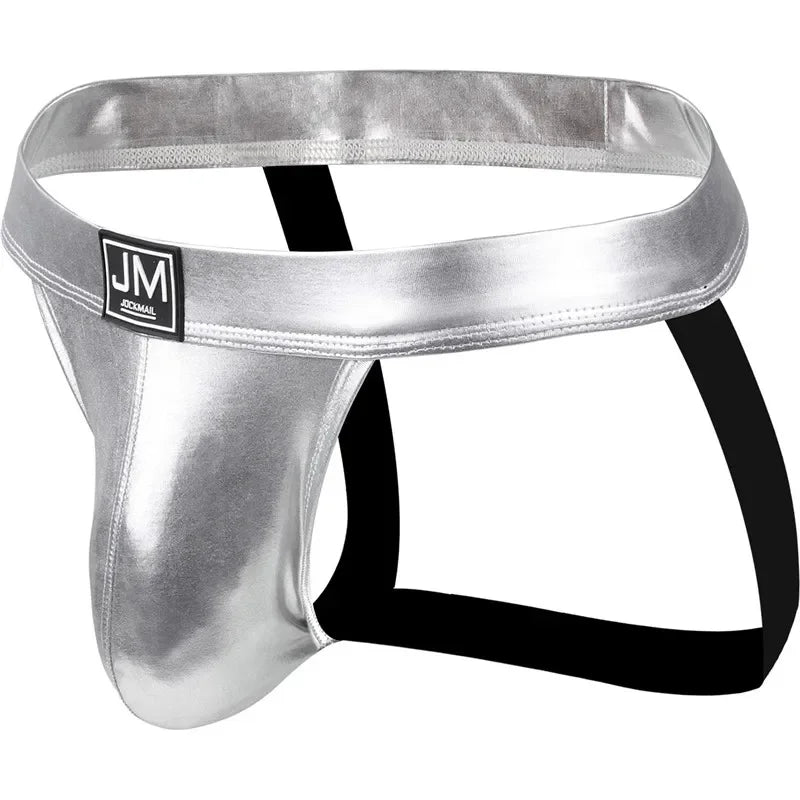 PU Leather Jockstrap Men Sexy Gay Underwear Sissy Men's Thong Lingerie Bikini Panochas U Convex Mens Strings Cueca Tangas Slip