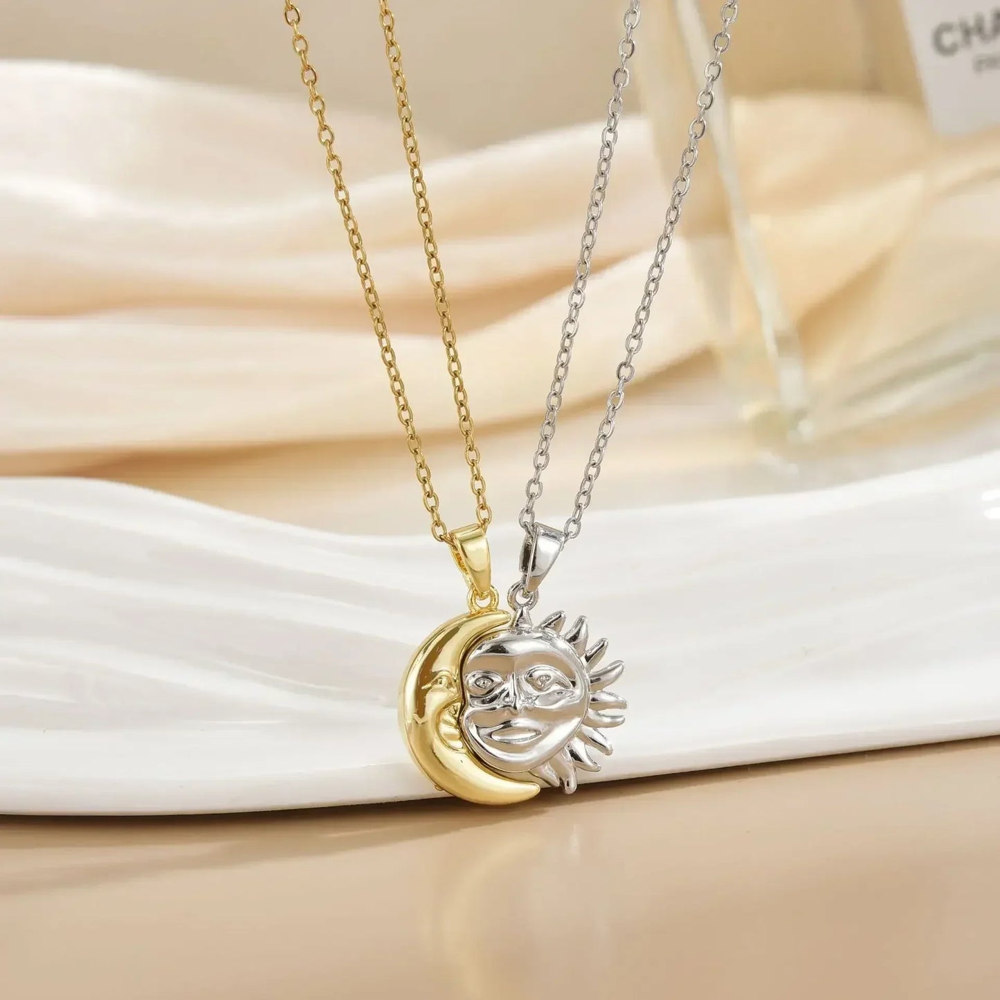 LATS New Stainless Steel Magnetic Sun Moon Couple Necklace Fashion Chain for Men and Women Good Friend Gifts Trend Jewelry