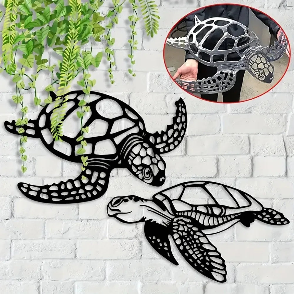 Black Metal Sea Turtle Wall Art - Perfect Beach Theme Decor for Living Room. Stunning Beach Wall Decorations