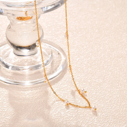 Pearl Choker Necklace for Women, 18K Gold Plated Stainless Steel Chain Necklace Adjustable, Everyday Jewelry Gift