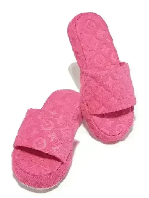 Flower Slides Fur Slippers for Women Orange/Pink/Green/Black