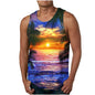 2024 New Summer Fashion Men's Sleeveless T-Shirt Classic Hawaiian Beach Coconut Print Men's Vest Extreme Sports Surf Vest