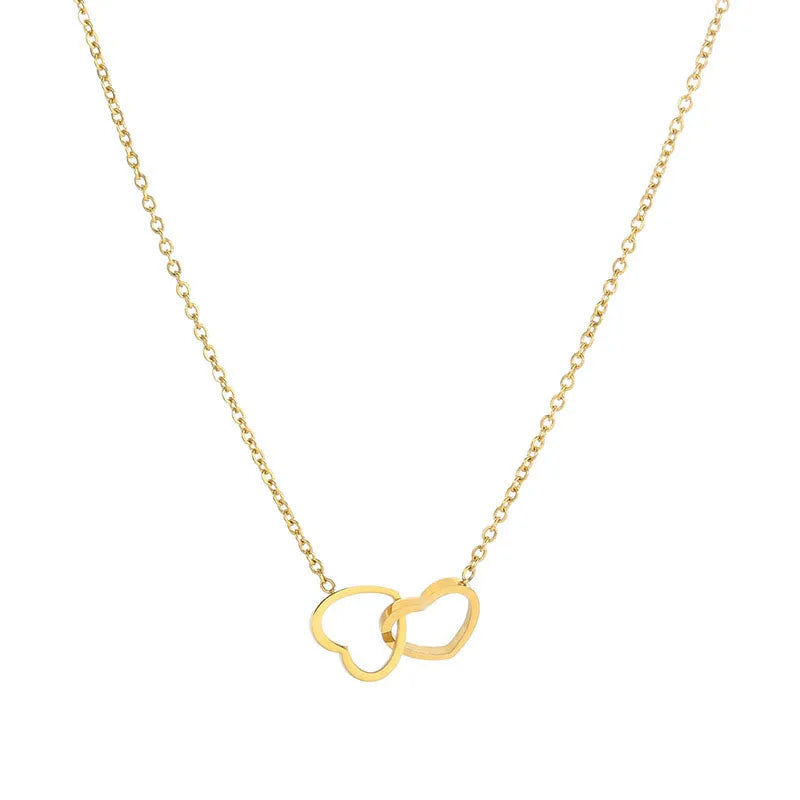 Romantic Double Heart Pendant Necklaces for Women Stainless Steel Charm Choker Necklace Gold Color Wedding Fashion Jewelry