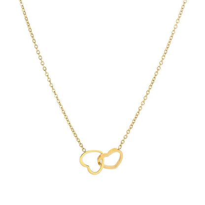 Romantic Double Heart Pendant Necklaces for Women Stainless Steel Charm Choker Necklace Gold Color Wedding Fashion Jewelry
