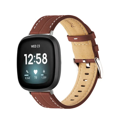 Fitbit Versa 4, 3, 2 & Sense 2 Leather Band with Contrast Stitching