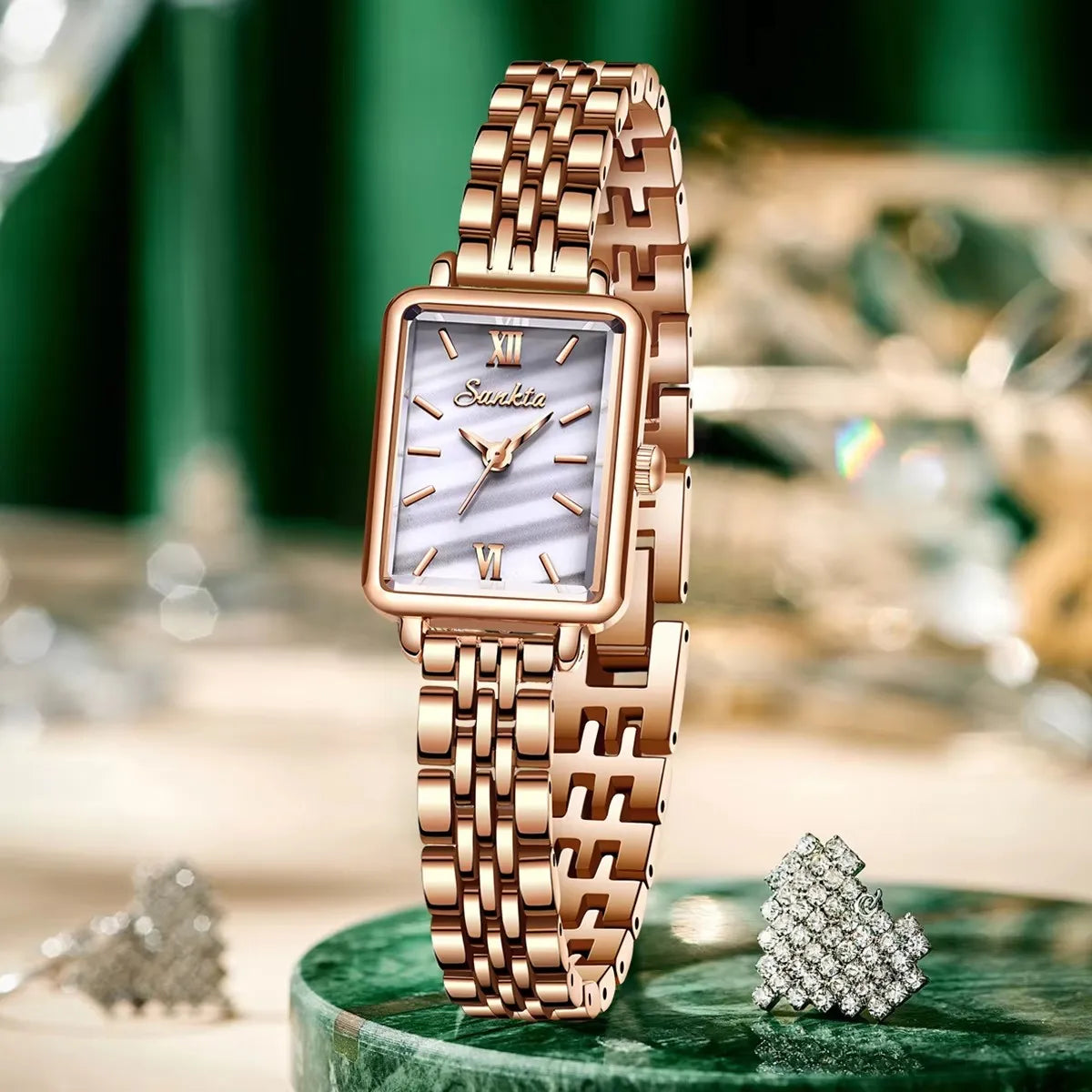 Women's Rectangular Pearl-Effect Dial Watch