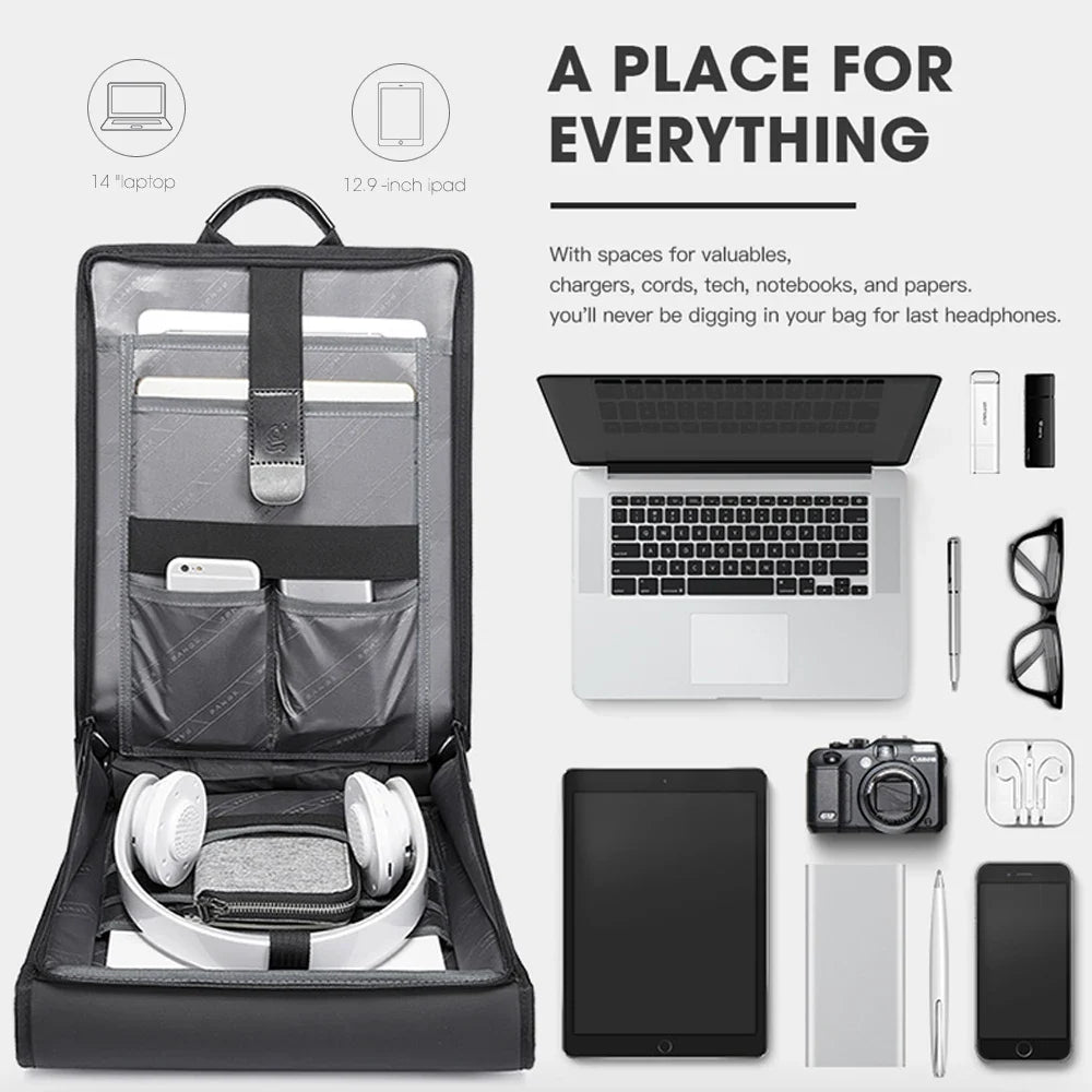 BANGE New Design Men Backpack Waterproof Fits for 14.1 inch Laptop Bag Teenager Travel Bag School Bag City Business Backpack Man