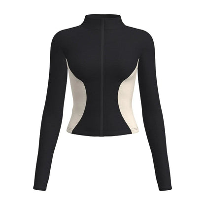 Women's Stand Collar Color Block Fitness Cardigan Trendy