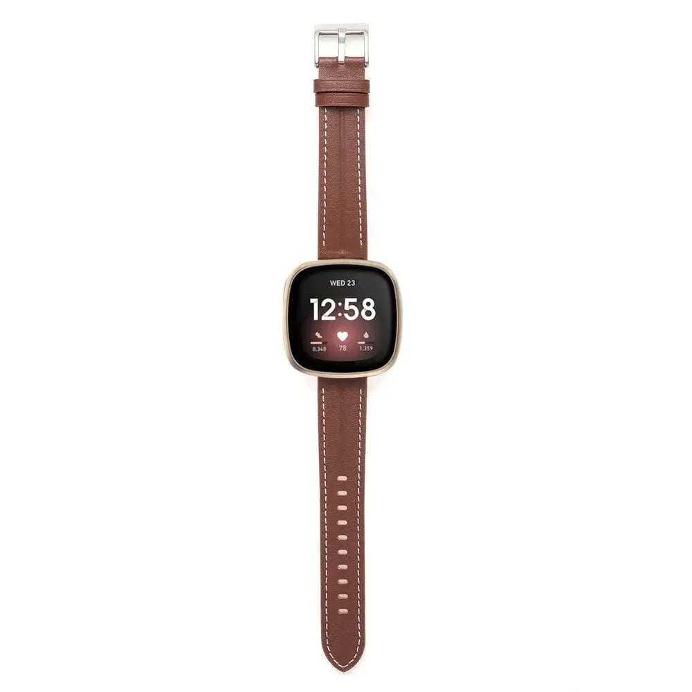Fitbit Versa 4, 3, 2 & Sense 2 Leather Band with Contrast Stitching