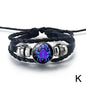 12 Constellation Gem Leather Bracelet Men Women Glass Bracelet
