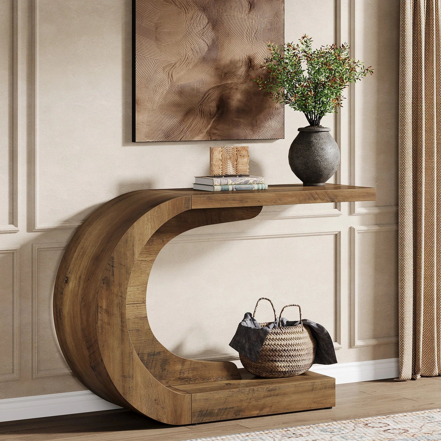 Tribesigns 43.3" Mid-Century Modern Console Table for Entryway, Wood C-Shaped Hallway Entry Accent Table for Living Room