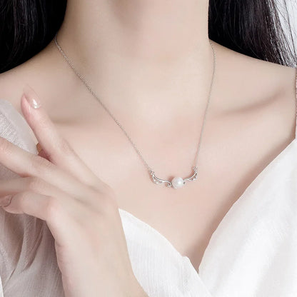 925 Sterling Silver Light Luxury Premium Wings Pearl Necklace Anniversary Birthday Party Wedding Gift