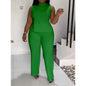 Solid Casual Tracksuit Women 2 Pieces Outfits Summer Sleeveless Side Split Top and Wide Leg Pants Sporty Fitness Matching Sets