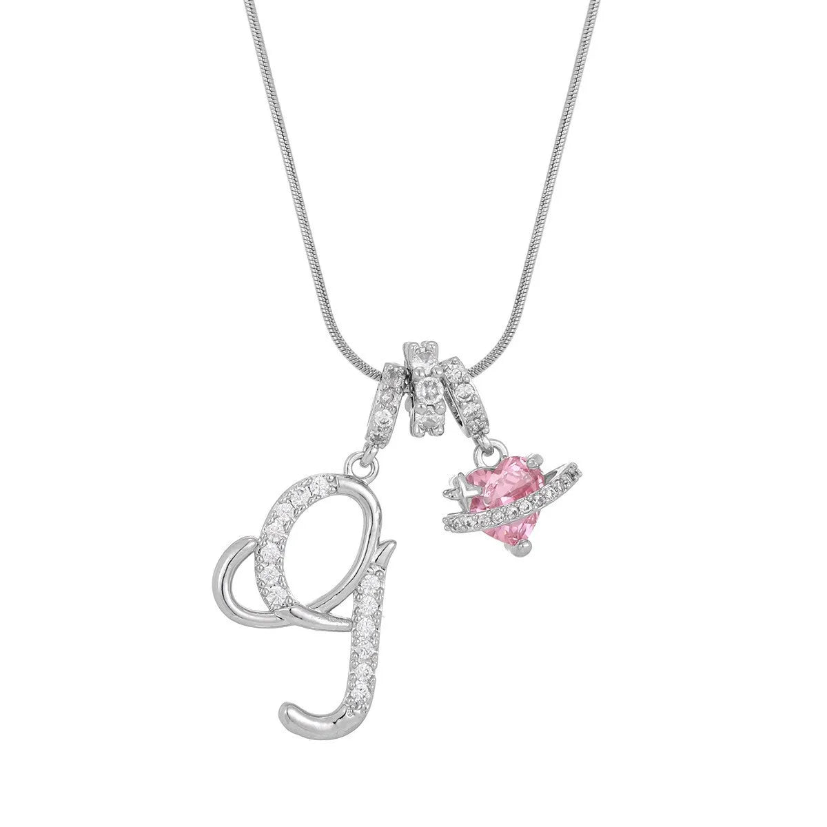 Fashion Letter Necklace for Women Pink Zircon Heart-shaped Pendant Suitable for Girls to Wear Personalized Gold-plated Jewelry