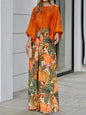 Women's 2 Piece Set 2024 New Fashion Autumn Solid Long Sleeve T-shirts & Digital Print Wide Leg Pants Suit Woman Pants Set