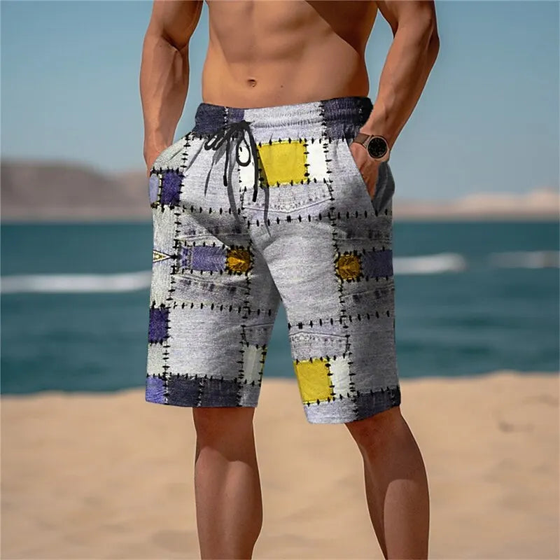 Hyper-Real 3D Plaid Men's Shorts - Eye-Catching Check Pattern with Depth Illusion, Perfect for Summer Casual Wear
