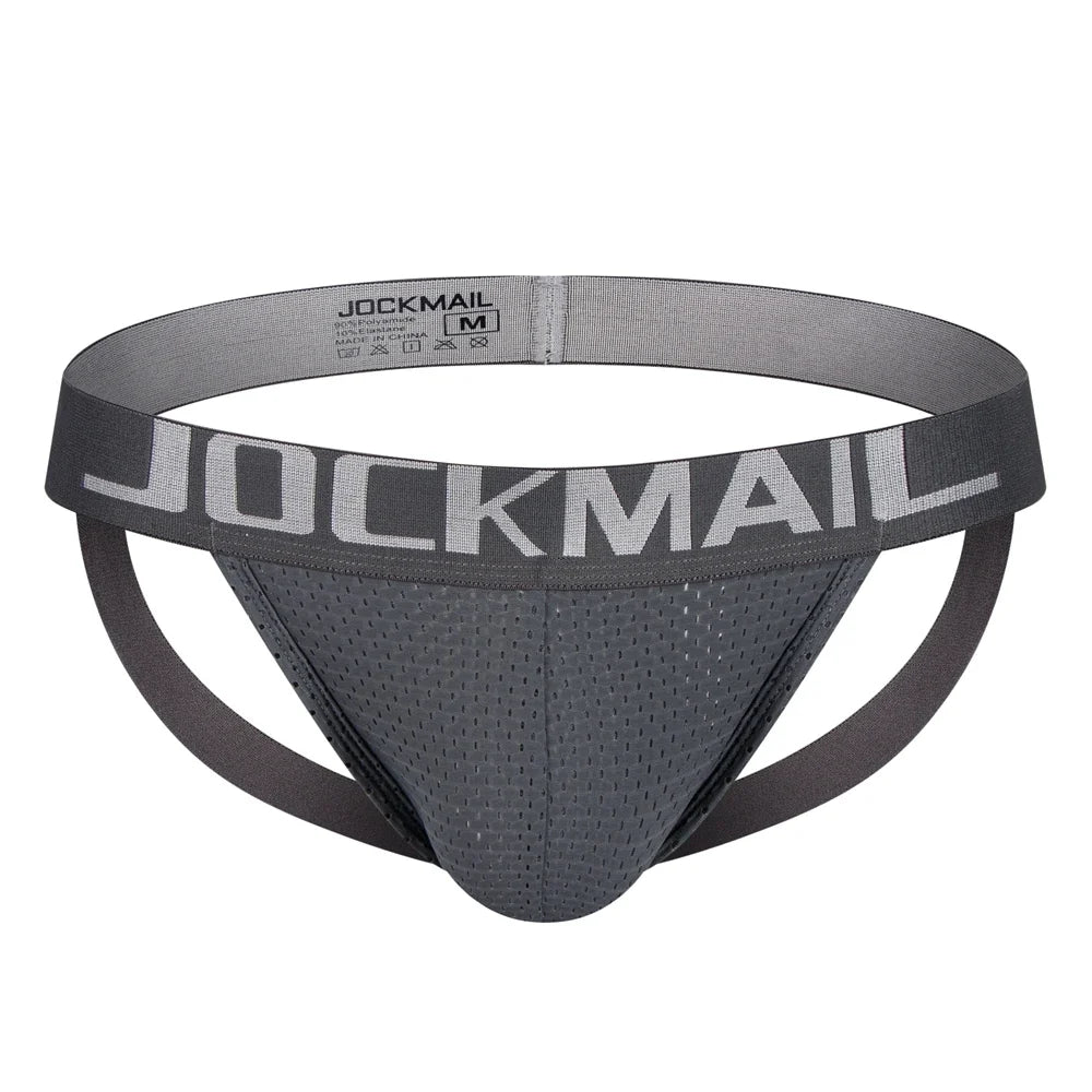 Jockmail Mens Jockstrap Mens Panties Sexy Gay Men Underwear Sissy Calzoncillos Hombre Slip Thong Mesh Low Waist Breathable