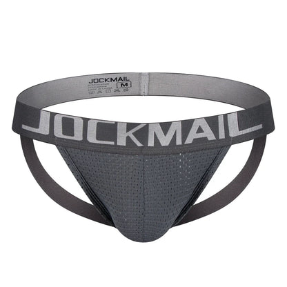 Jockmail Mens Jockstrap Mens Panties Sexy Gay Men Underwear Sissy Calzoncillos Hombre Slip Thong Mesh Low Waist Breathable