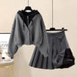 Hooded Zipper Top & Pleated Skirt Set Streetwear
