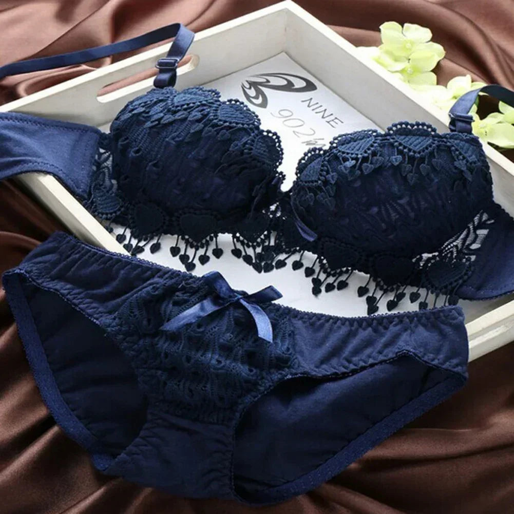 Women Lace Bra Sets Flower Printed Underwear Suit Sexy Lady Ultra-Thin Lingerie Comfortable Push Up Brassiere Outfit