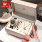 OLEVS 9978 Women Watch Original Quartz Watch Waterproof Leather Strap Multifunctional Chronograph Watch Bracelet Set Gifts Box