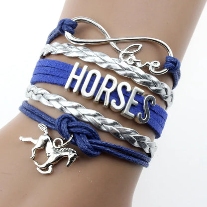 Helpushine Handmade Leather Horse Pendant Bracelet Fashionable Trendy Bracelet for Women and Girls